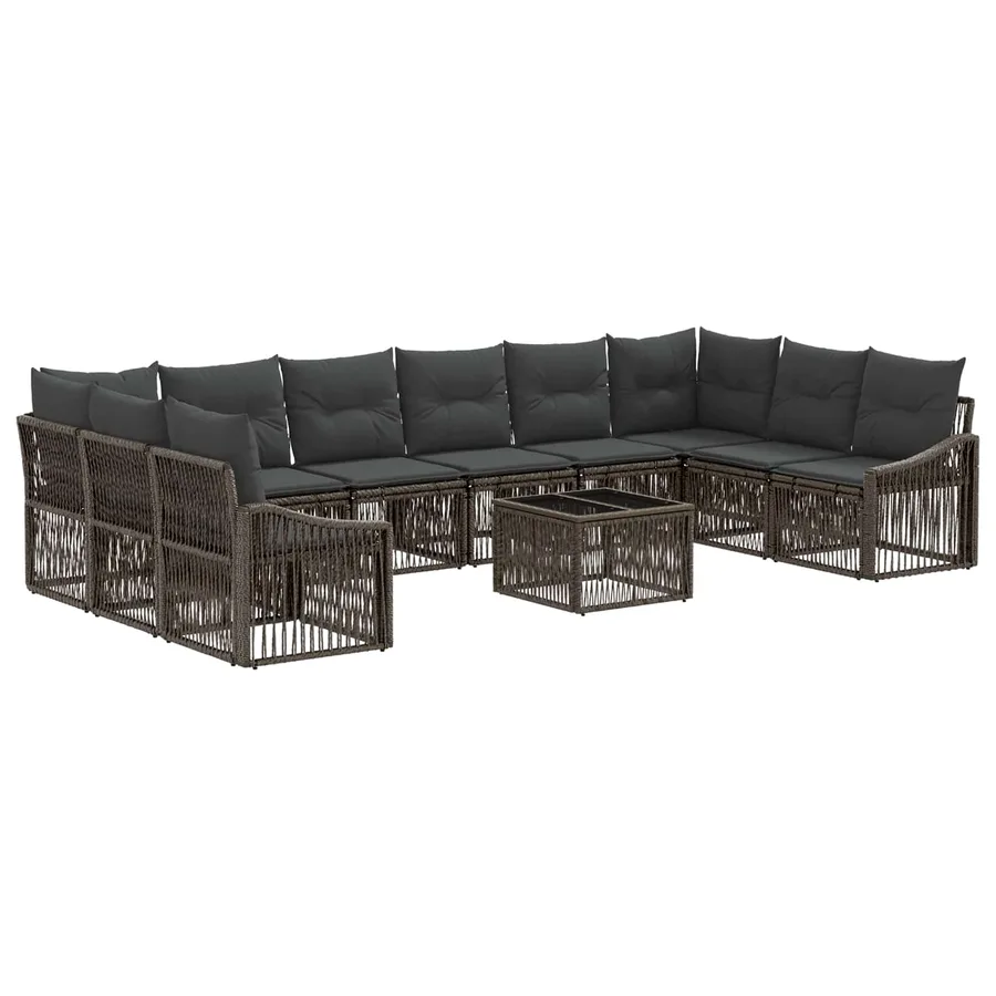 Ensemble de canapé de jardin 11 pcs Gris polyrotin - 2