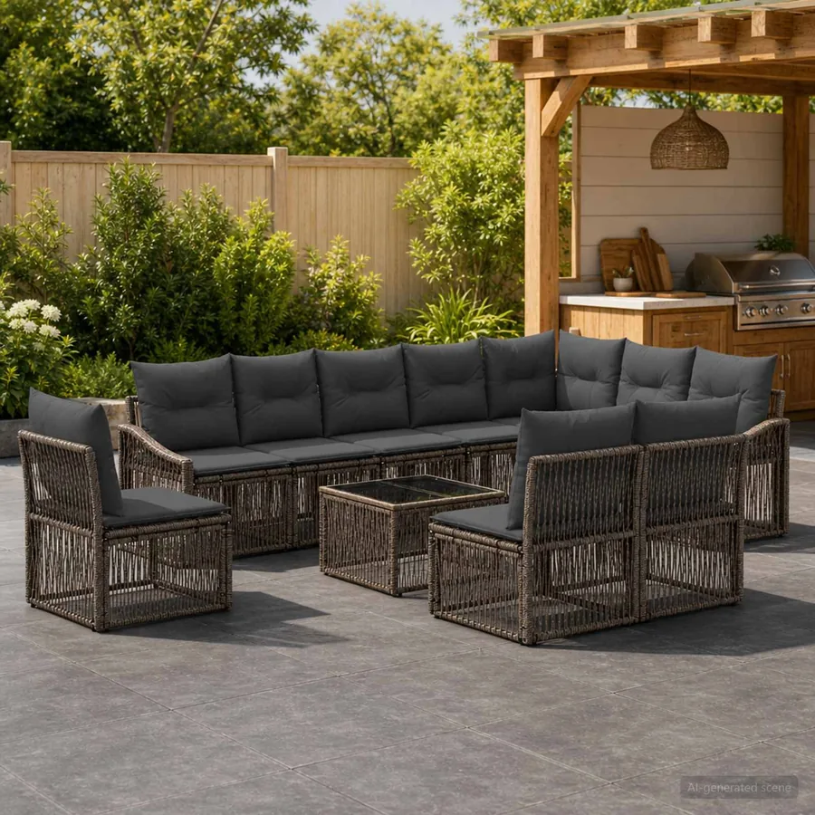 Ensemble de canapé de jardin 11 pcs Gris polyrotin