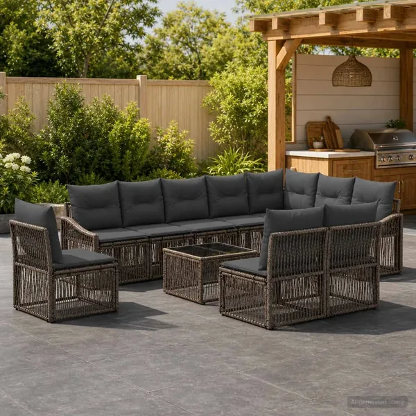 Ensemble de canapé de jardin 11 pcs Gris polyrotin