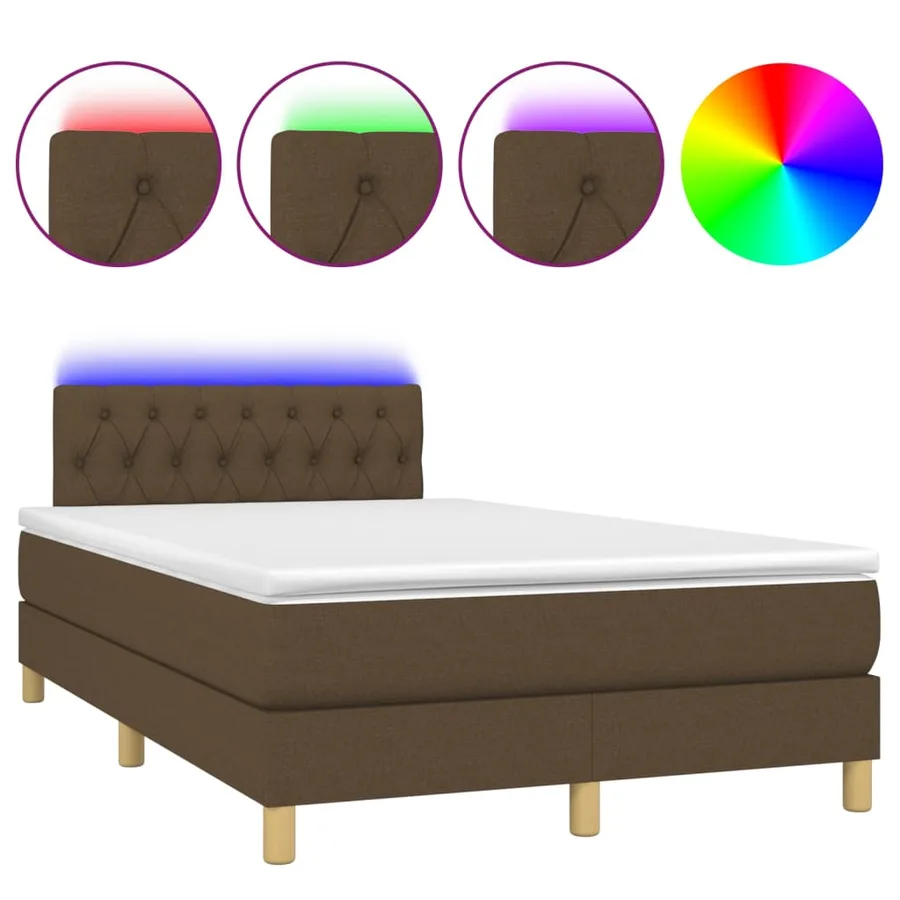Sommier à lattes de lit matelas et LED Marron foncé 120x200 cm - 2