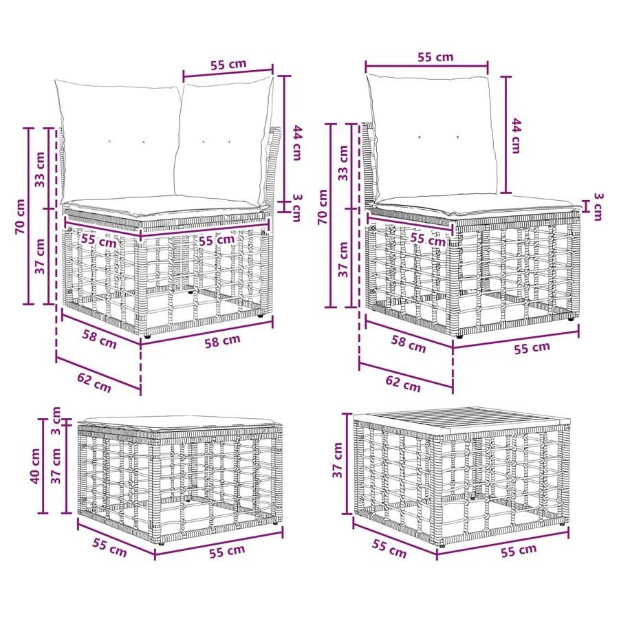 Ensemble de canapés d'extérieur 13 pcs Blanc Naturel et Crème - 12