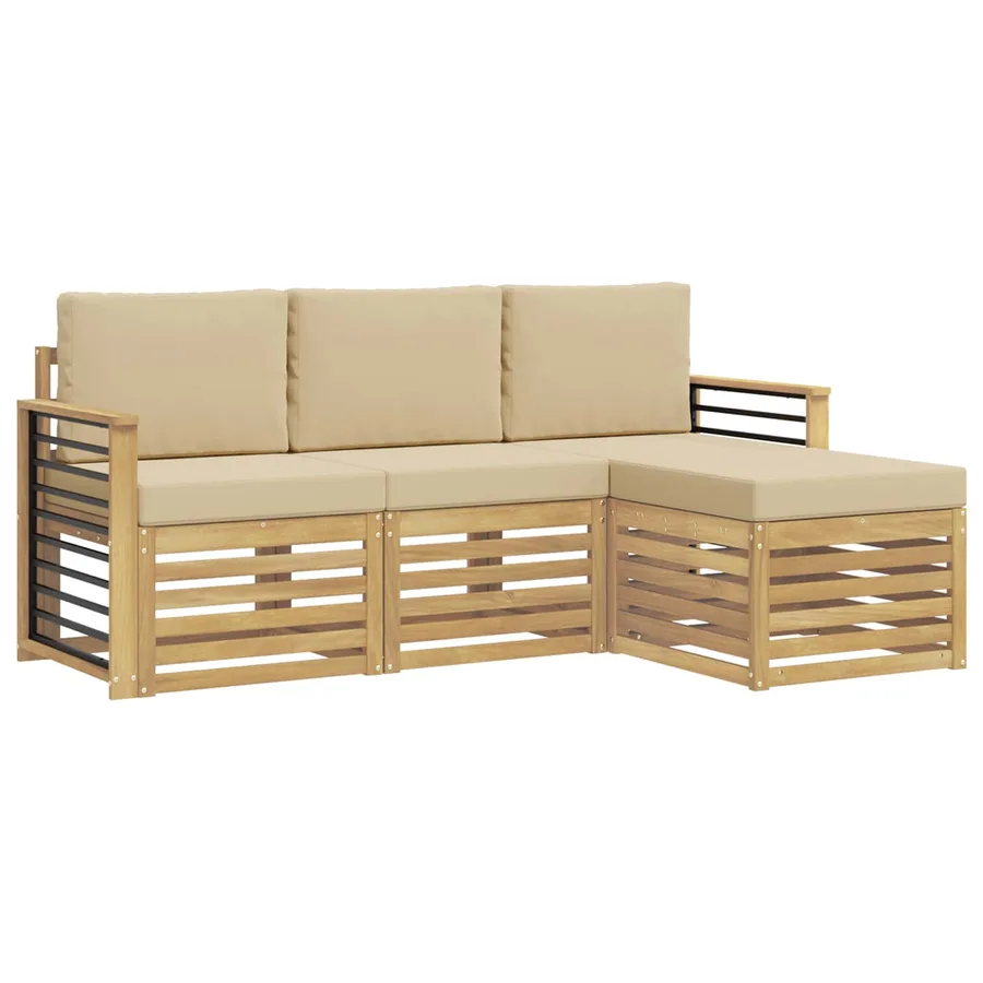 Ensemble de canapés d'extérieur 4 pcs Blanc et Beige Polyester - 2