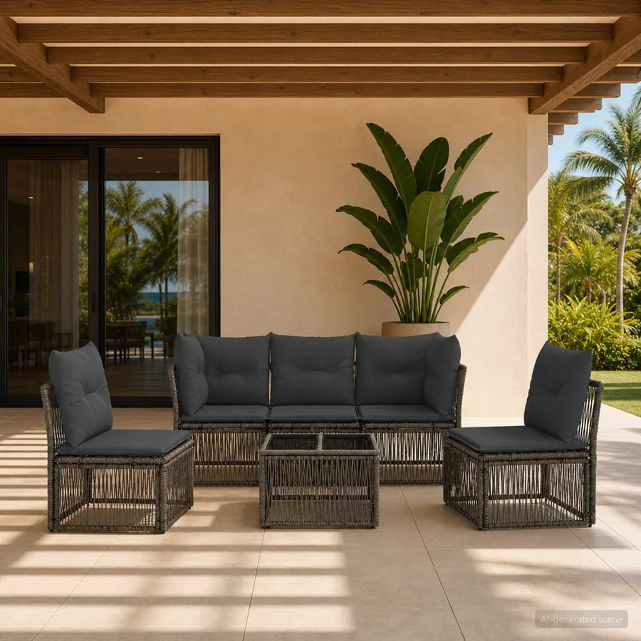 Ensemble de canapé de jardin 6 pcs Gris polyrotin