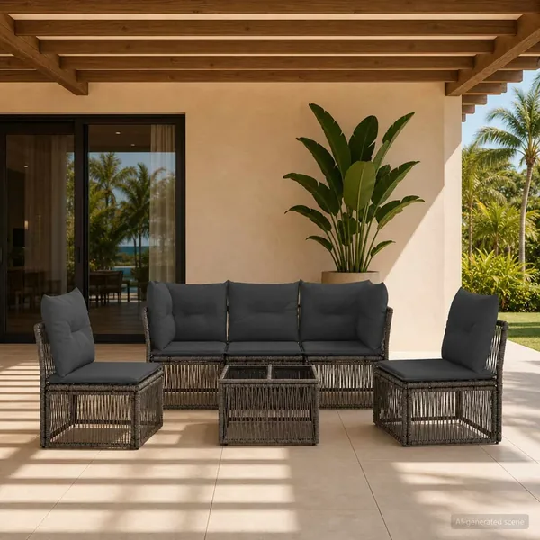 Ensemble de canapé de jardin 6 pcs Gris polyrotin