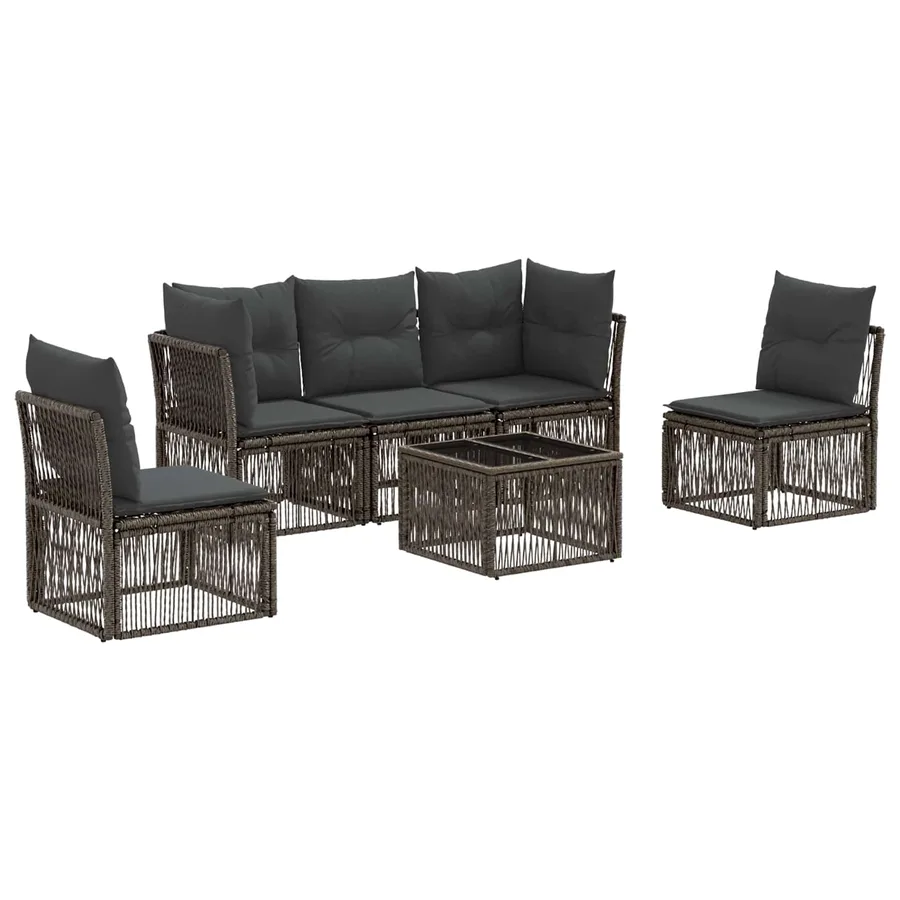 Ensemble de canapé de jardin 6 pcs Gris polyrotin - 2