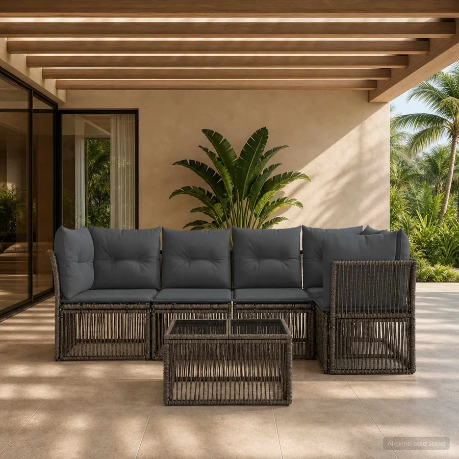 Ensemble de canapé de jardin 6 pcs Gris polyrotin