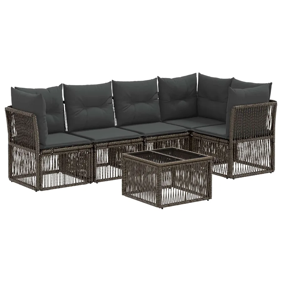 Ensemble de canapé de jardin 6 pcs Gris polyrotin - 2