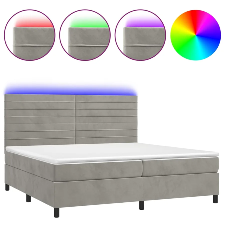 Sommier à lattes de lit avec matelas LED Gris clair 200x200 cm - 2