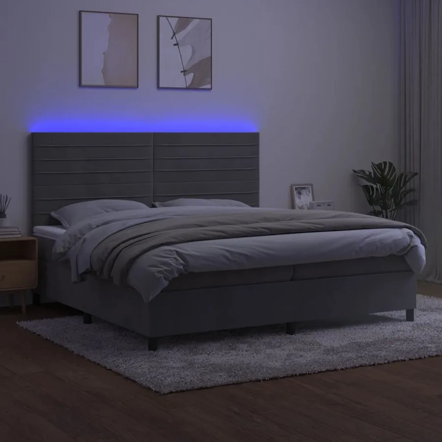 Sommier à lattes de lit avec matelas LED Gris clair 200x200 cm - 4