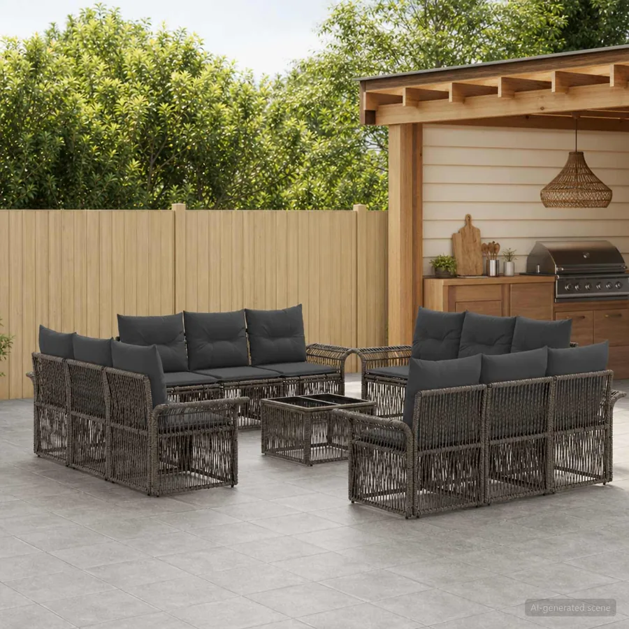 Ensemble de canapé de jardin 13 pcs Gris polyrotin