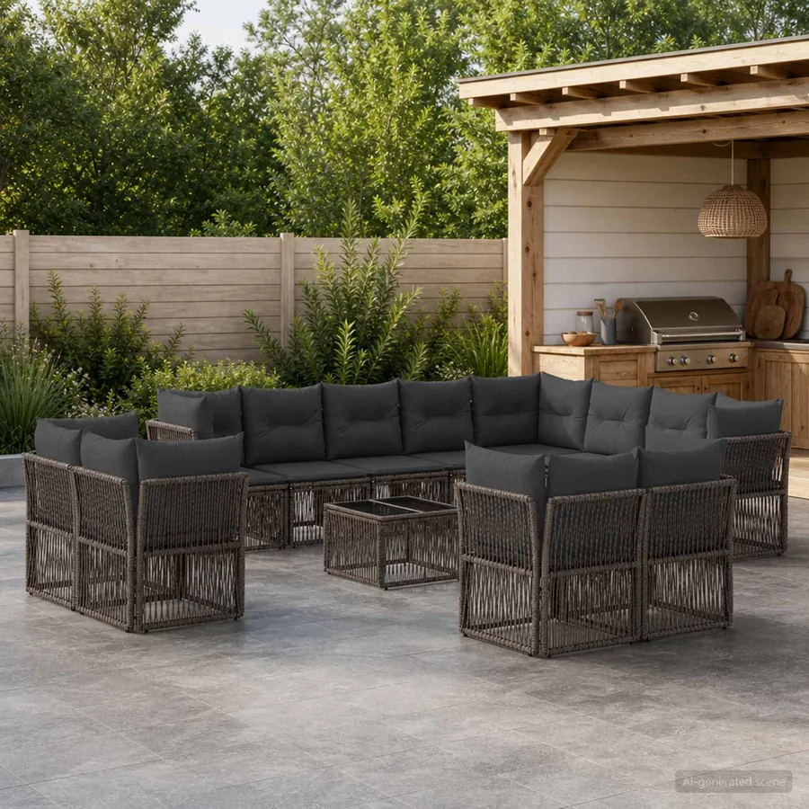 Ensemble de canapé de jardin 13 pcs Gris polyrotin