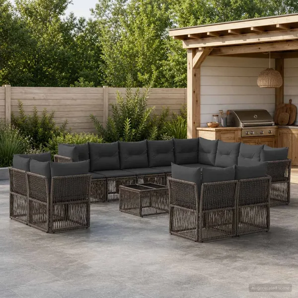 Ensemble de canapé de jardin 13 pcs Gris polyrotin