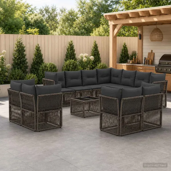 Ensemble de canapé de jardin 12 pcs Gris polyrotin