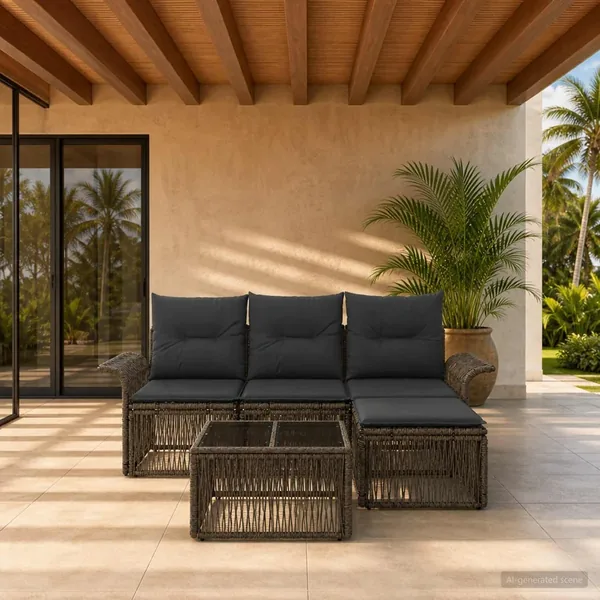 Ensemble de canapé de jardin 5 pcs Gris polyrotin