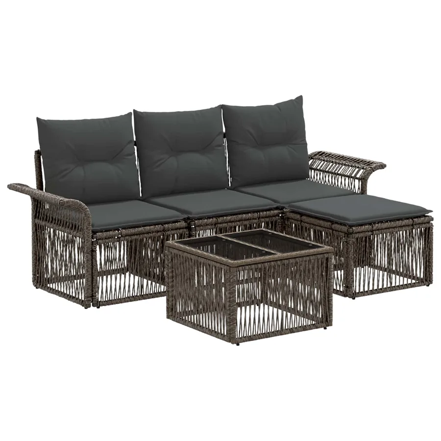 Ensemble de canapé de jardin 5 pcs Gris polyrotin - 2