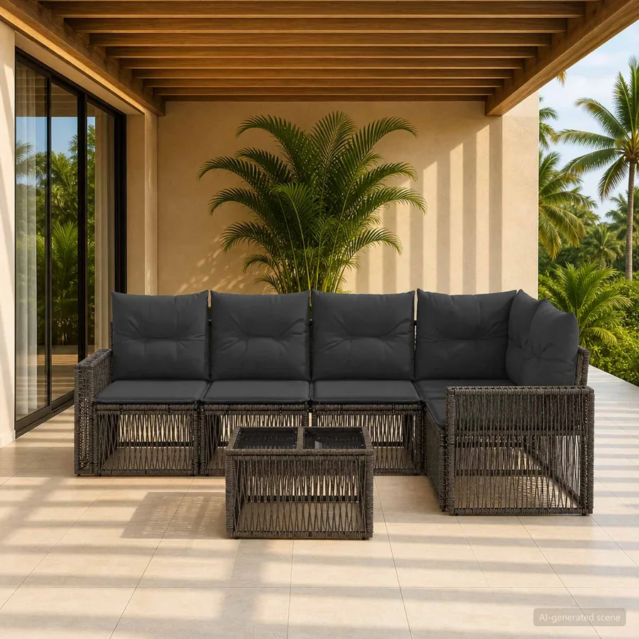Ensemble de canapé de jardin 6 pcs Gris et Gris foncé polyrotin