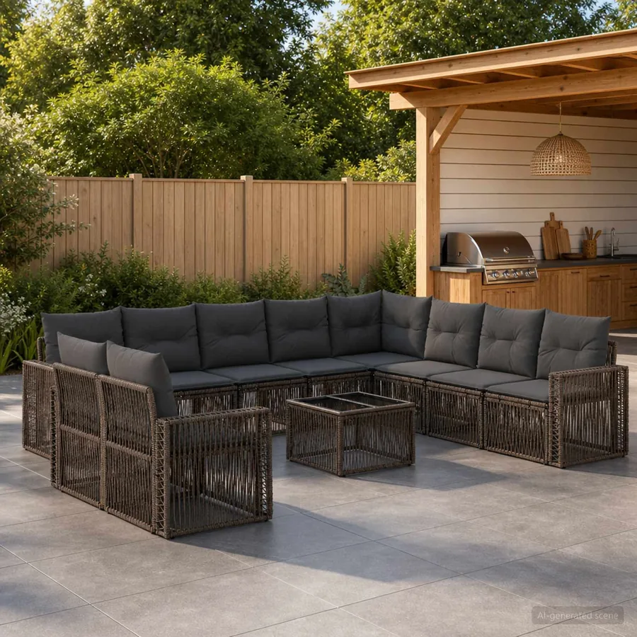 Ensemble de canapé de jardin 11 pcs Gris et Gris foncé
