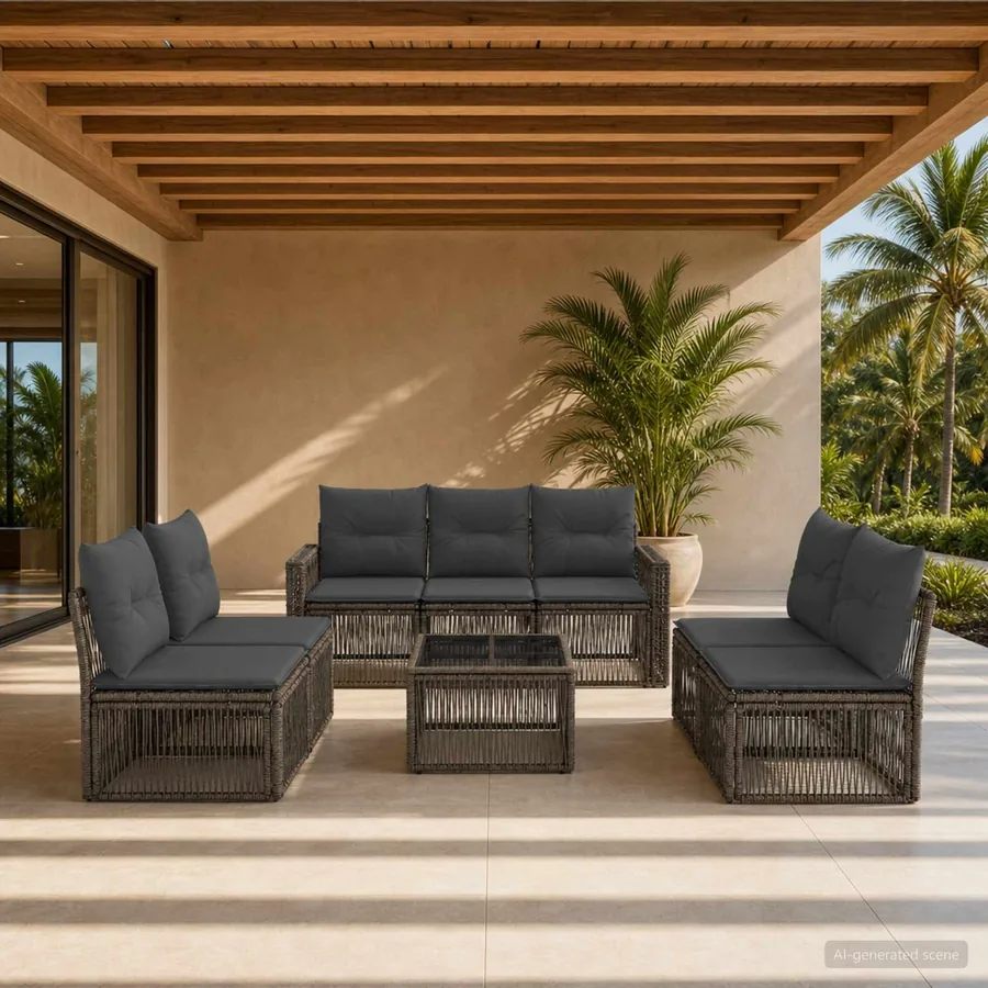 Ensemble de canapé de jardin 8 pcs Gris et Gris foncé polyrotin