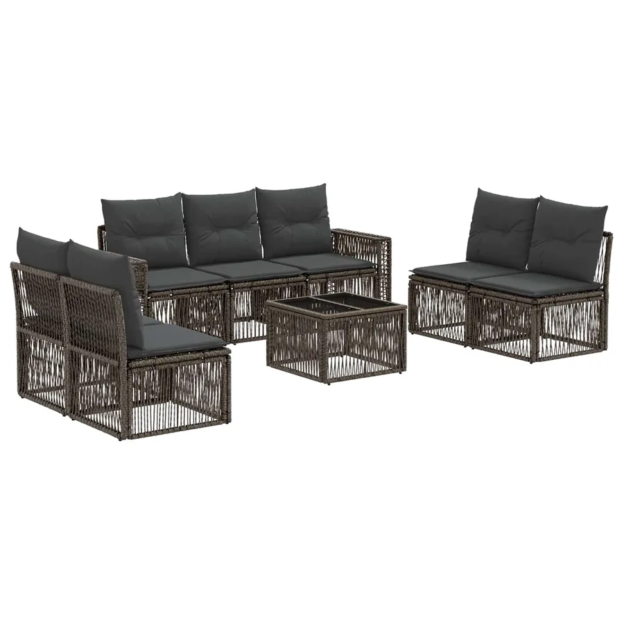 Ensemble de canapé de jardin 8 pcs Gris et Gris foncé polyrotin - 2