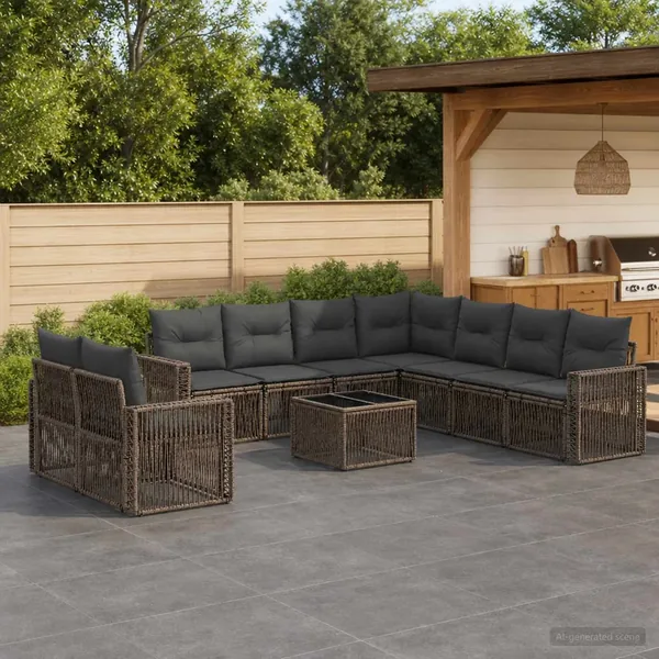 Ensemble de canapé de jardin 10 pcs Gris et Gris foncé