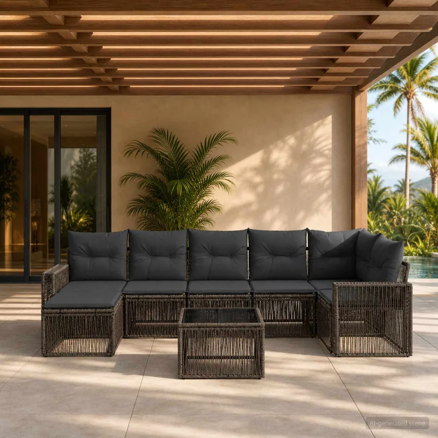 Ensemble de canapé de jardin 8 pcs Gris et Gris foncé polyrotin
