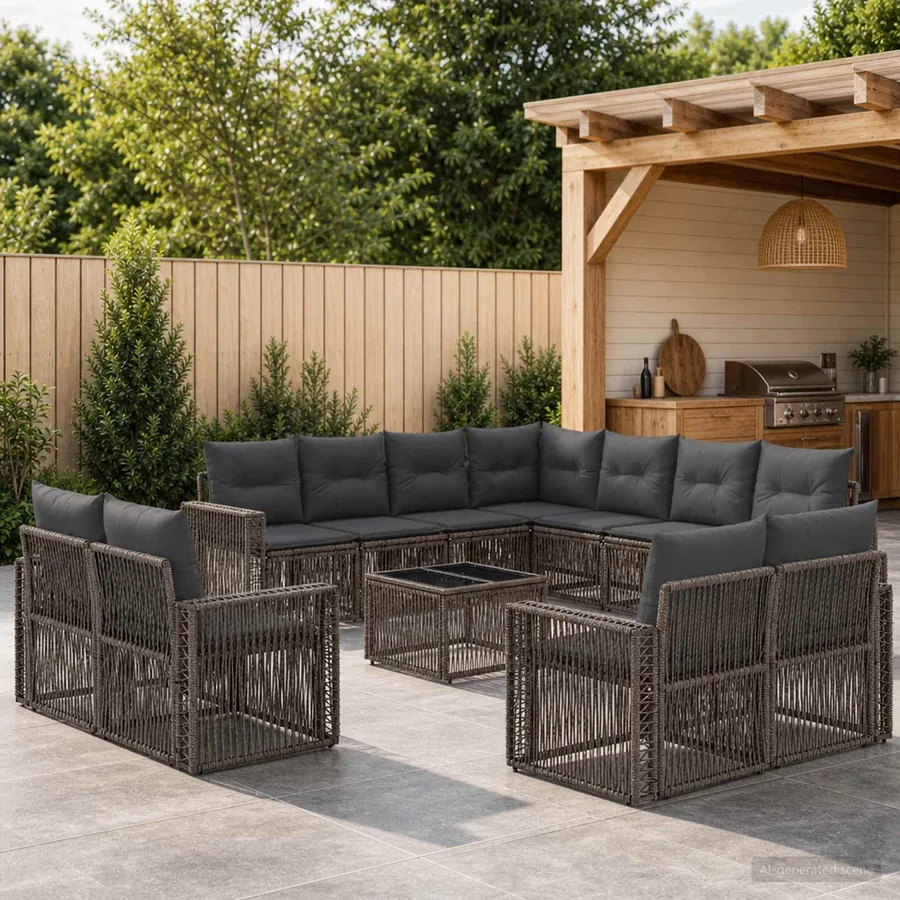 Ensemble de canapé de jardin 12 pcs Gris et Gris foncé
