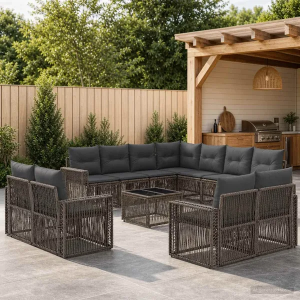 Ensemble de canapé de jardin 12 pcs Gris et Gris foncé