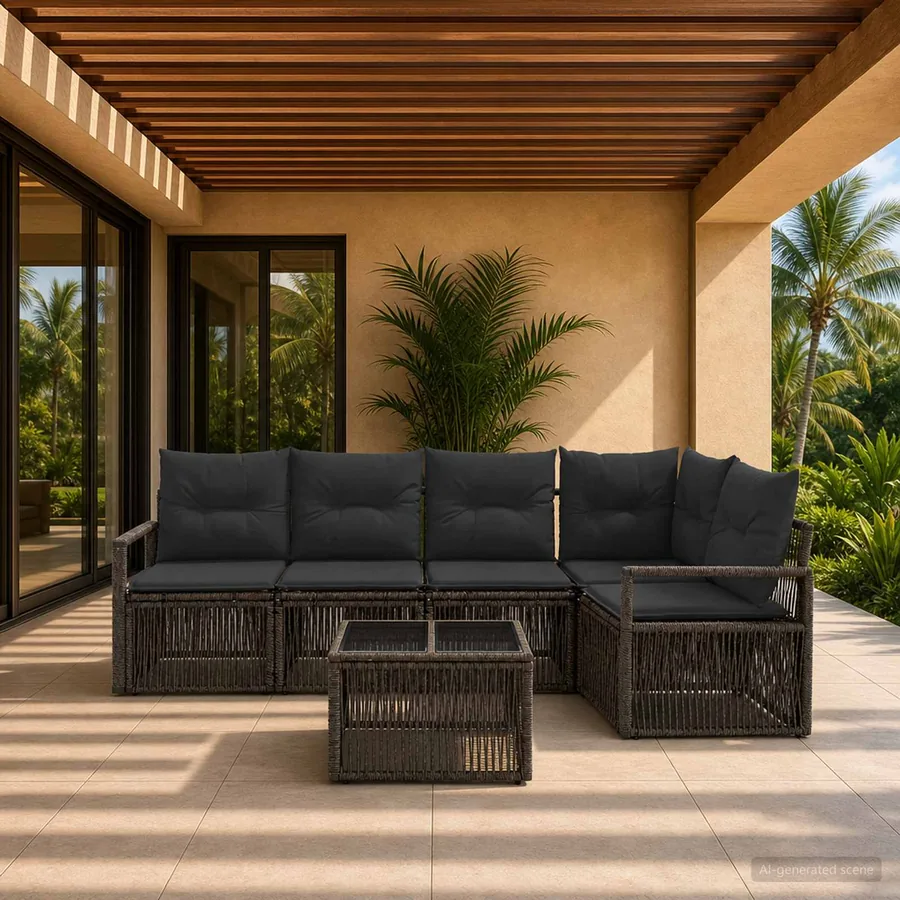 Ensemble de canapé de jardin 6 pcs Gris polyrotin