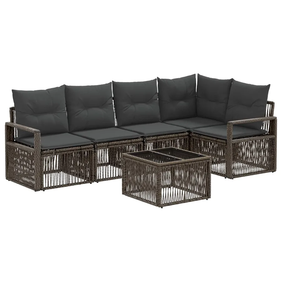 Ensemble de canapé de jardin 6 pcs Gris polyrotin - 2