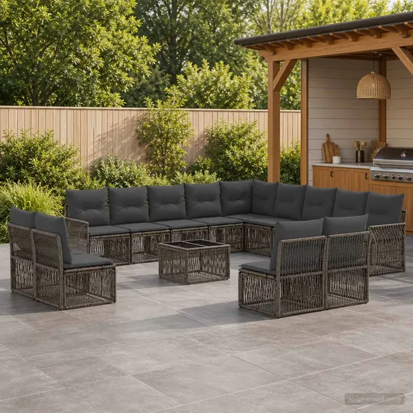 Ensemble de canapé de jardin 14 pcs Gris et Gris foncé
