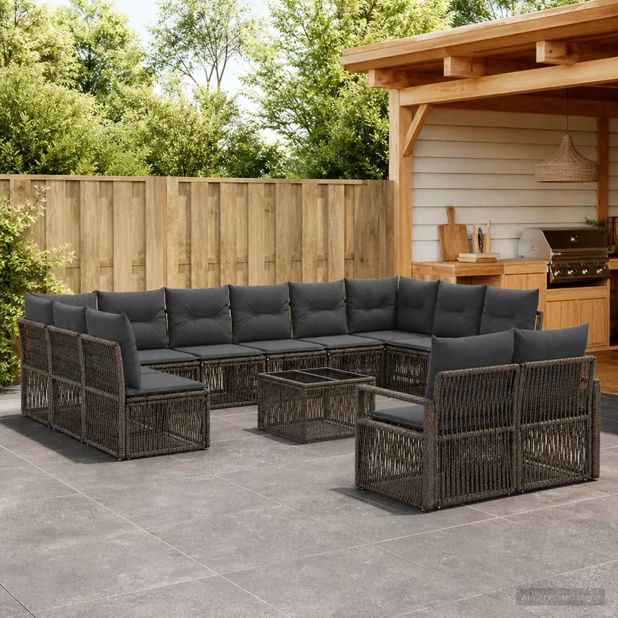 Ensemble de canapé de jardin 13 pcs Gris polyrotin