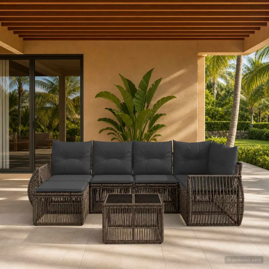 Ensemble de canapé de jardin 7 pcs Gris et Gris foncé polyrotin