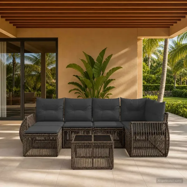 Ensemble de canapé de jardin 7 pcs Gris et Gris foncé polyrotin