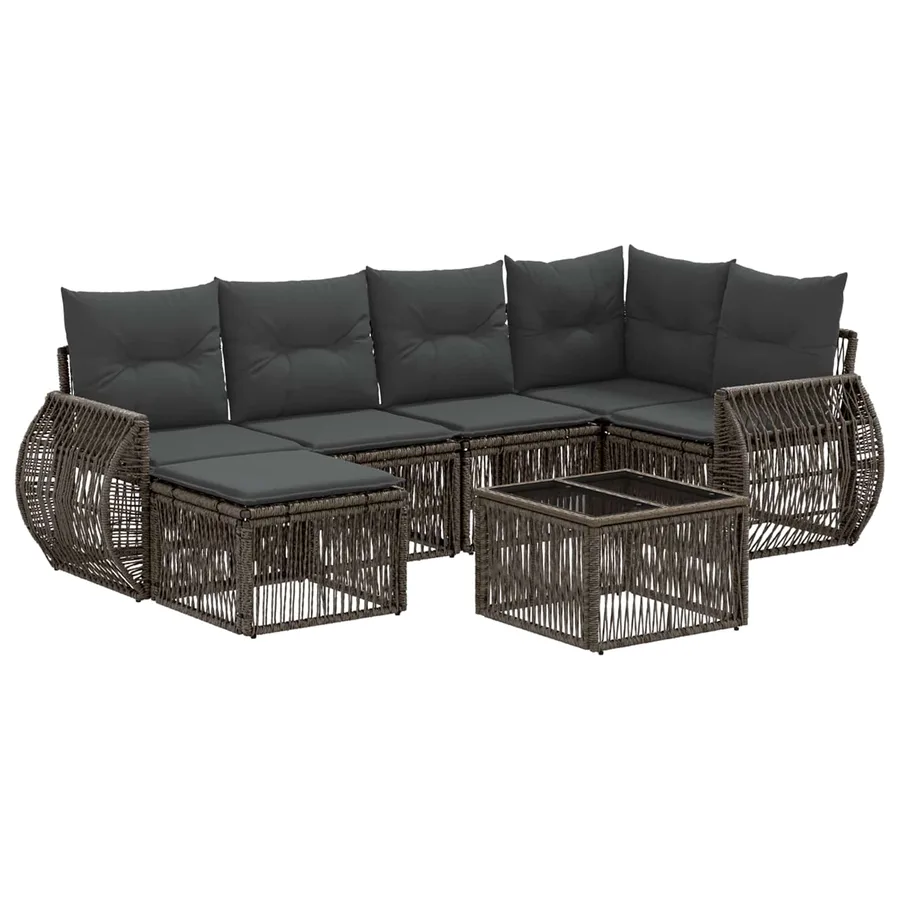 Ensemble de canapé de jardin 7 pcs Gris et Gris foncé polyrotin - 2