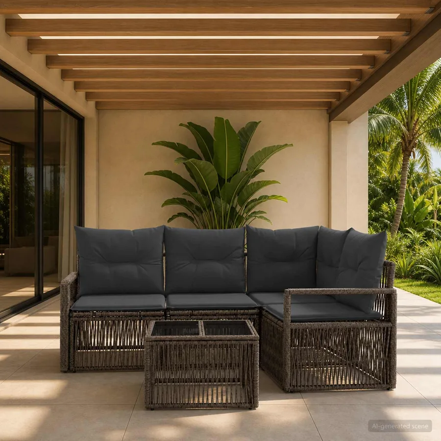 Ensemble de canapé de jardin 5 pcs Gris polyrotin