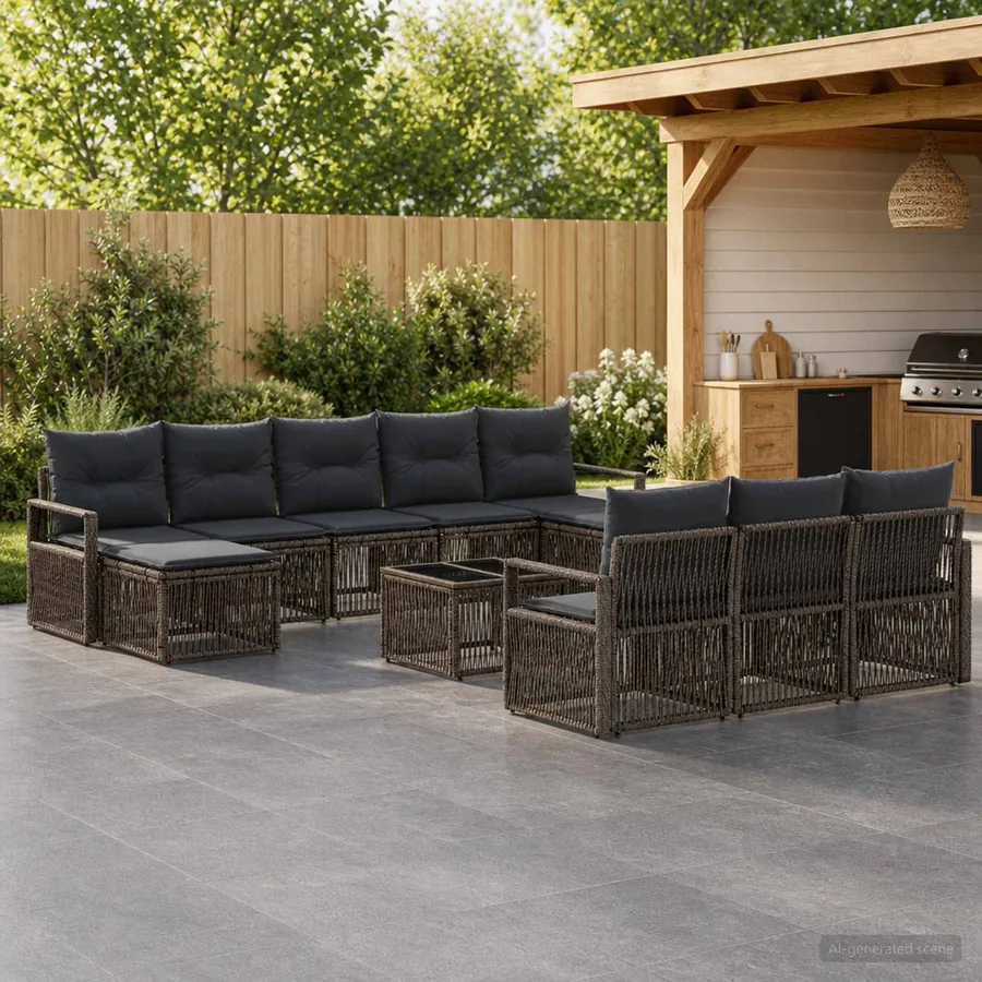 Ensemble de canapé de jardin 11 pcs Gris polyrotin