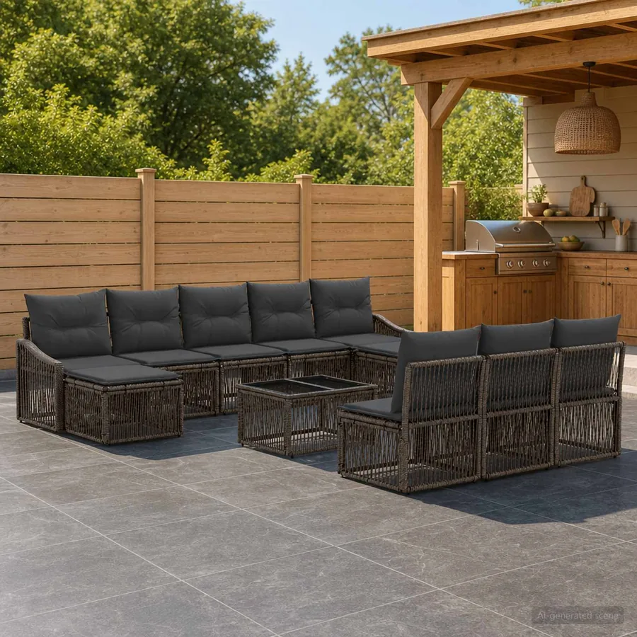 Ensemble de canapé de jardin 11 pcs Gris polyrotin