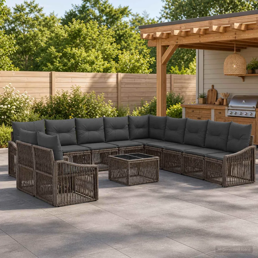 Ensemble de canapé de jardin 12 pcs Gris polyrotin