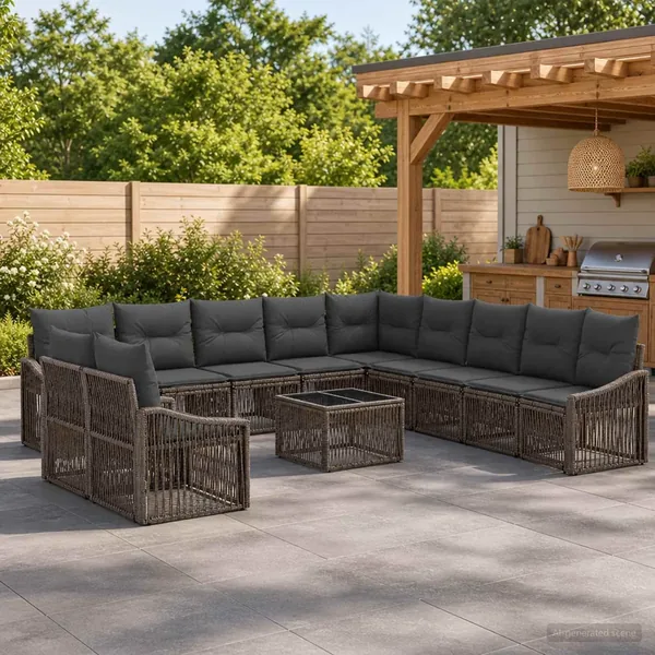 Ensemble de canapé de jardin 12 pcs Gris polyrotin