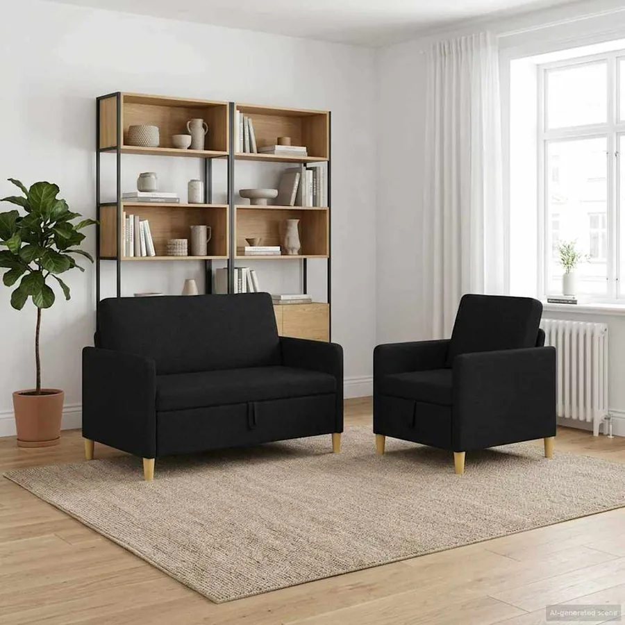 Canapé avec rangement 2 pcs Noir Polyester