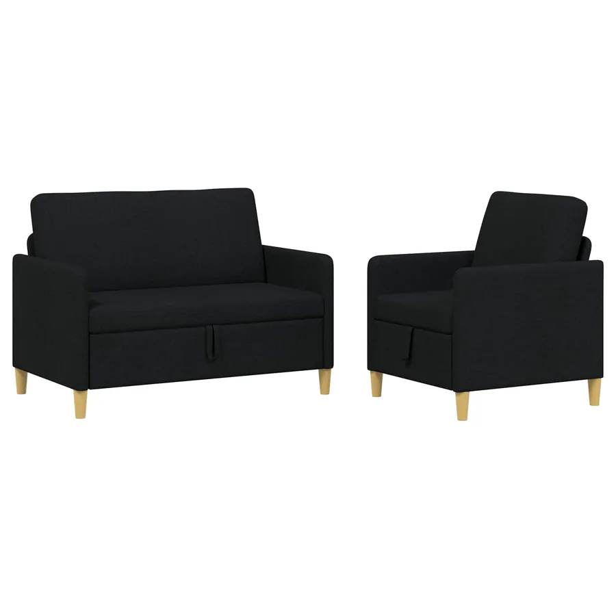 Canapé avec rangement 2 pcs Noir Polyester - 2