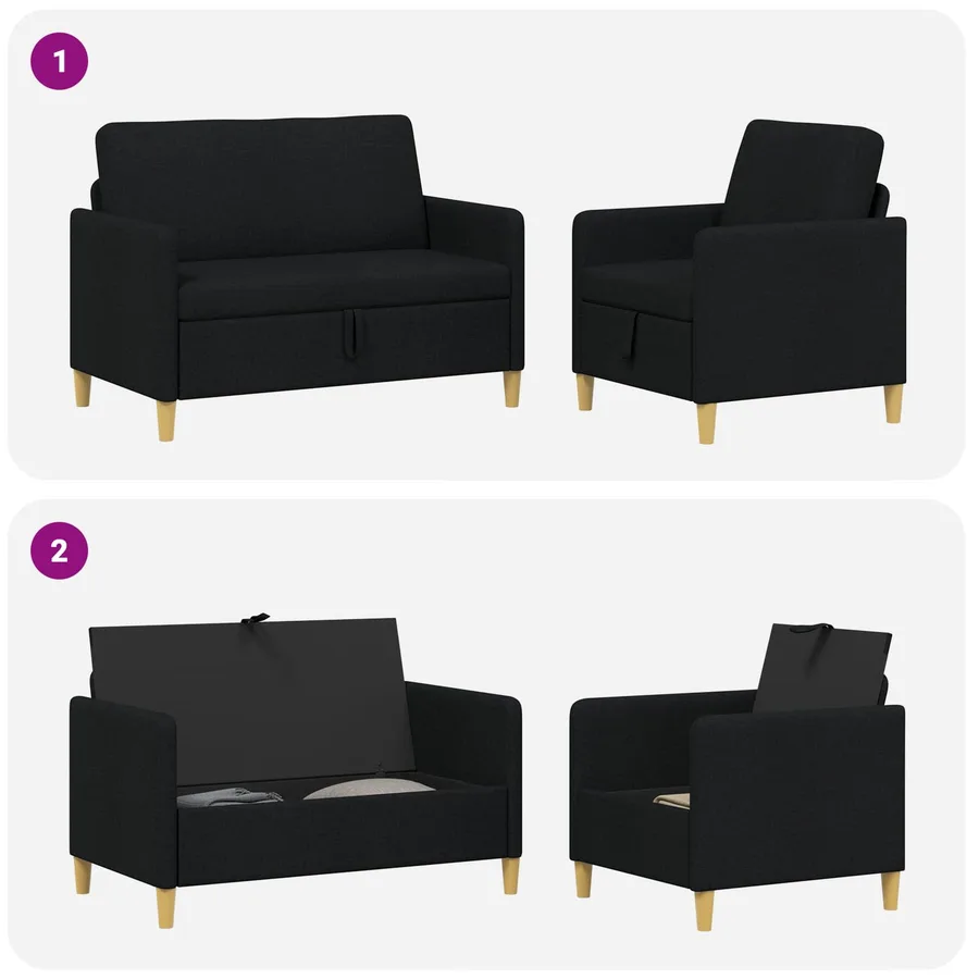 Canapé avec rangement 2 pcs Noir Polyester - 6
