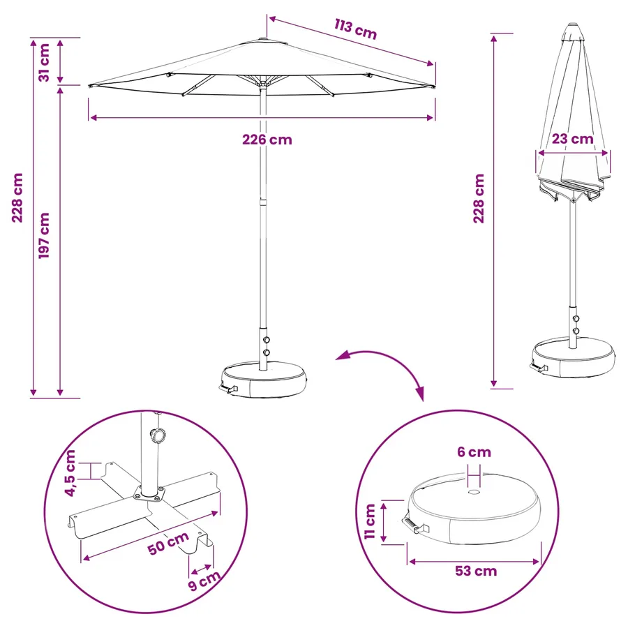 Parasol de jardin avec base 230 x 230 cm Polyester - 8