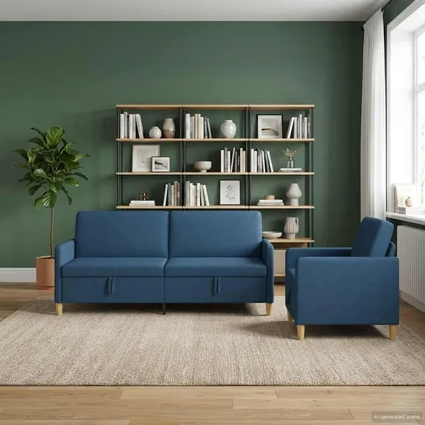 Canapé avec rangement 2 pcs Bleu Polyester