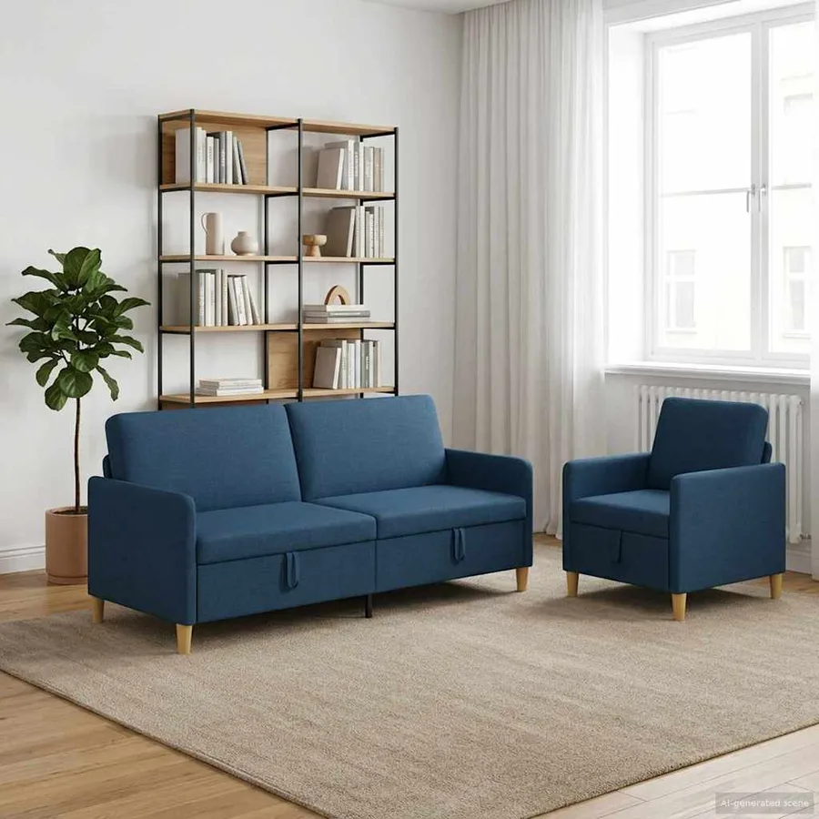 Canapé avec rangement 2 pcs Bleu Polyester - 3