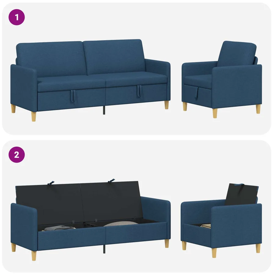 Canapé avec rangement 2 pcs Bleu Polyester - 4
