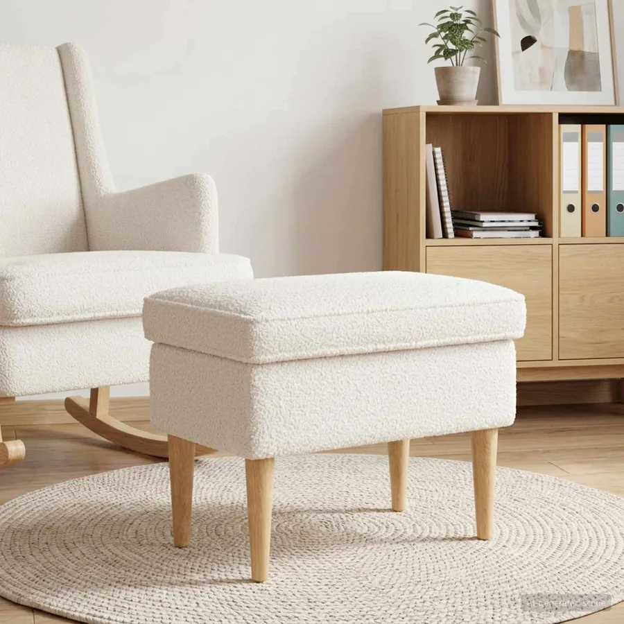 Pouf Crème 55 x 35 x 41 cm Bouclé