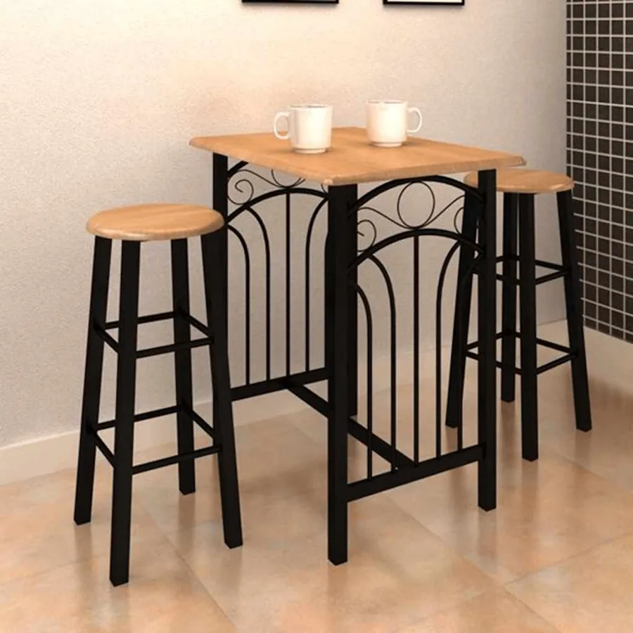 Table et tabouret de bar 3 pcs Bois et acier