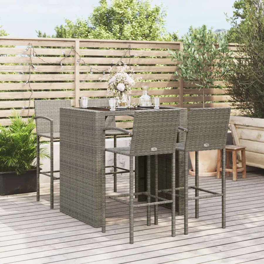 Ensemble de bar de jardin 5 pcs gris résine tressée