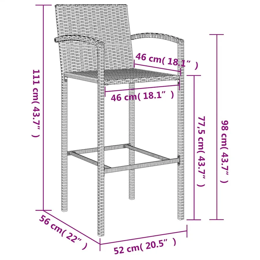 Ensemble de bar de jardin 5 pcs gris résine tressée - 10